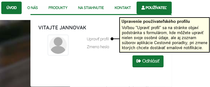 Okno s odkazom na úpravu profilu