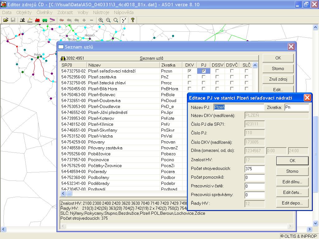 ASO1: Editácia prevádzkovej jednotky v stanici 'Plzeň seřaďovací nádráží'